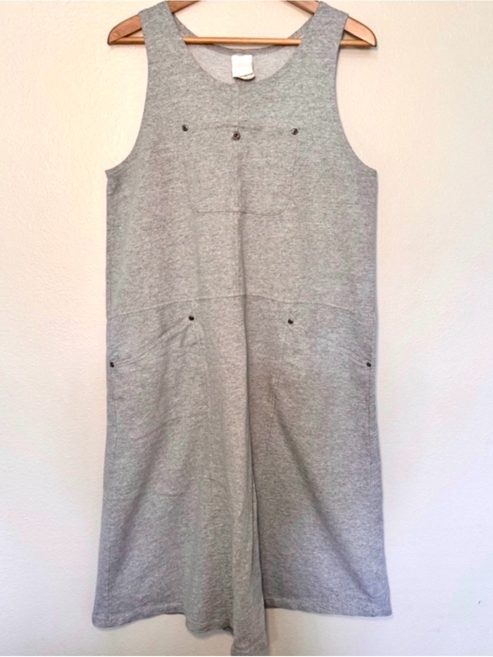 Vintage Hot Cotton Gray Jumper Dress USA Oversized Pinafore Cotton Size S/M